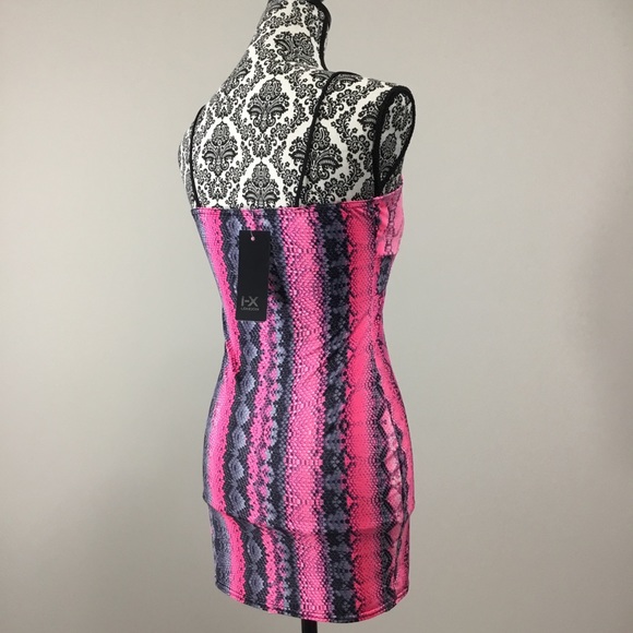 I-X London Snake Print Strappy Plunge Bodycon Nighty Slip Dress Pink - Picture 11 of 15